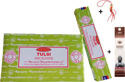 2 pakjes met 15 gram - Wierook - Wierookstokjes - Incense sticks - Tulsi + 5 Mini Wierookstokjes + Gelukspoppetje