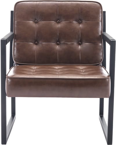 COLAMY - Accentstoel - Comfortabel - Fauteuil - Midden van de eeuw - Modern - Metalen poten - Kunstleren ontvangstfauteuil - Bruin