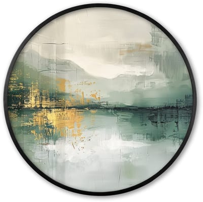 Poster in lijst Rond - Fotolijst 60x60 cm - Posters - Groen - Modern - Abstract - Goud - Ronde posterlijst zwart - Decoratie - Wanddecoratie woonkamer - Muurdecoratie slaapkamer