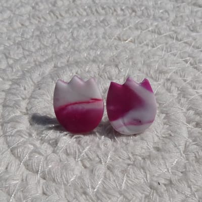 2 Love it Tulp Marble - Oorknopjes - 1.3 x 1.3 cm - Stainless steel - Roze - Wit