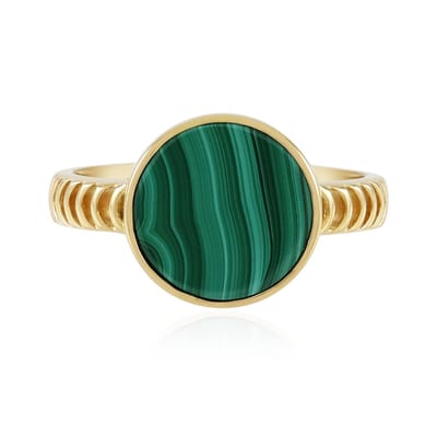 Cavill - Verstelbare Zilveren Ring - 925 Sterling Zilver Verguld - Malachiet 3,6 Ct Rond Bezel Zetel - Groene Edelsteen - Elegante Handgemaakte Ring