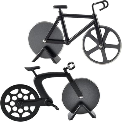 Fiets pizzasnijder set van 2, roestvrij staal met anti-aanbaklaag, superscherpe pizzaroller voor perfecte sneden en eenvoudig gebruik
