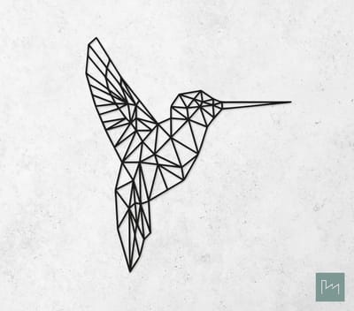 Laserfabrique Wanddecoratie - Geometrische Kolibrie - Medium - Zwart - Geometrische dieren en vormen - Houten dieren - Muurdecoratie - Line art - Wall art