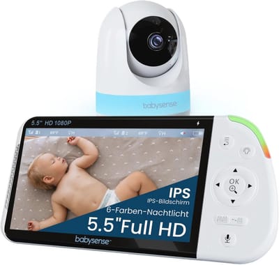 Full HD split-screen baby monitor met nachtlampje, geluid- en lichtmachine, 20 uur batterij en veilige verbinding