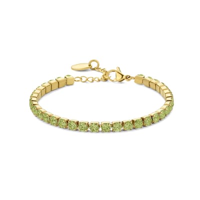 CO88 Collection Armband Dames - Tennis Armband - Ø4mm Zirkonia Stenen - Olijfgroen - 16+3cm - Staal - Zilverkleurig - 8CB-91221