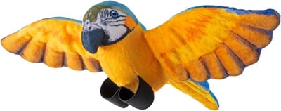 Ara Pluche Dier - Papegaai Knuffel - Kamerdecoratie - Gevuld met gerecyclede flessen - 11 cm - Blauw en geel