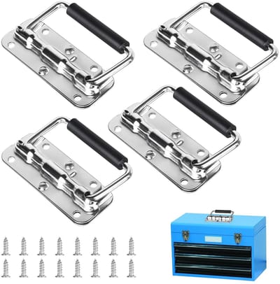 Dailygoods- Klapgrepen 110 mm - Veerbelaste Greep - Gereedschapskist - Roestvrij Staal - Verchroomd IJzer - Inclusief 20 Schroeven - Handgrepen