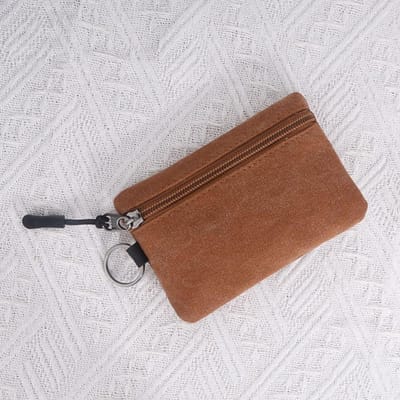 Mini porte-monnaie en toile de couleur unie avec fermeture éclair, porte-clés, porte-monnaie, porte-monnaie, pour femmes et hommes, petit porte-cartes marron