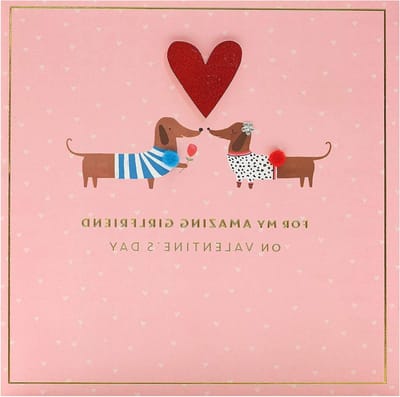 Valentijnsdag Kaart - Wenskaart Vriendin - Liefde Uiten - Worst Hond Ontwerp - 186 x 186 mm - Meerkleurig