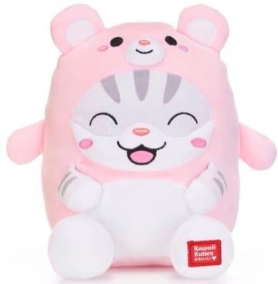 Kat in Roze Teddybeer Onesie Pyjama Kawaii Pluche Knuffel 25 cm - Speelgoed Knuffels voor Kinderen Jongens Meisjes - Kawaii Kussen - TikTok Plush Toy