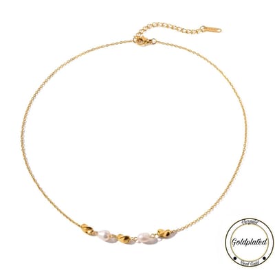 Borasi Parel Twist Ketting | Zoetwater Parel | Goldplated | Roestvrij Staal | Dames Sieraden | Ketting |