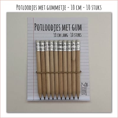Uitdelers -> Mini Potloodjes met gum 10 cm - No:01 (Grijs/grijze kleine potloden - Gestreept papier Blauw) - LeuksteKaartjes.nl by xMar