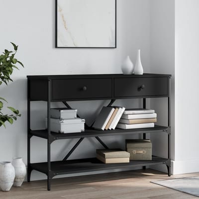 vidaXL - Wandtafel - met - lades - en - schappen - bewerkt - hout - zwart