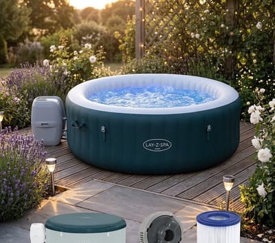 AquaRelax Pro Miami AirJet Opblaasbare Jacuzzi Ø196 x 66 cm – 6 Persoons Luxe Spa met 140 Jets, Verwarming tot 40°C, Energy Saving Isolatie & Complete Set – Casa Dorada