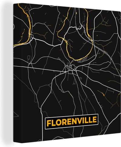 Canvas Schilderij Goud - Kaart - Stadskaart - Plattegrond - Florenville - 20x20 cm - Wanddecoratie