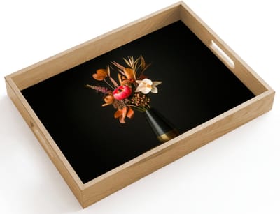 Dienblad hout 40x30 cm - Schootdienblad - Boeket - Oranje - Gouden - vaas - Borrelplank rechthoek - Plateau dienbladen