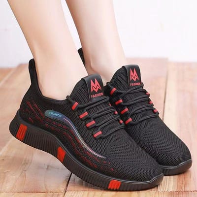 Nieuwe Casual Fly-Knit Sneakers Dames Mesh Ademend Zachte Zool Hardloopschoenen Trendy Wilde Mama Schoenen 40 rood