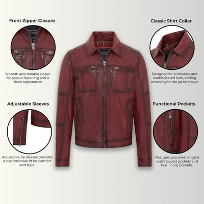 Heren Rood Klassiek Leren Bikerjack - Bettles