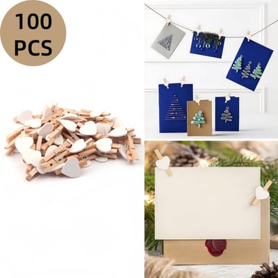 100 stuks - Hartvormige wasknijpers - Houten hartvormige wasknijpers - Houten fotopaperclips - Decoratieve clips - Hobbyclips - Wit - 3 cm - Voor het ophangen van papieren foto's en bruiloftsdecoraties