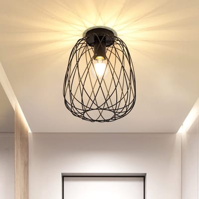 NETTLIFE Plafondlamp E27 - ovaal - zwart - industriële vestibule lamp - metaal - met kooi design - voor woonkamer keuken slaapkamer - 25cm-excl. lichtbron