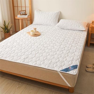 Waterdichte matrastopper met elastische band, gewatteerde beschermmatras, sprei, wintermatrashoes voor eenpersoonsbed/tweepersoonsbed 140/160 90x200cm wit