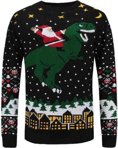 Kerstman op een T-rex Foute kersttrui - Maat: XL - Gebreide kersttrui - Heren kersttrui - Dames kersttrui - Foute kersttruien - Kerst outfit - Kerstkleding - Lelijke kersttrui - Gekke kersttrui -