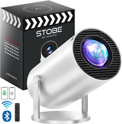 STOBE LIKE THE MOVIES - Mini Beamer thuisbioscoop - Alles-in-één Smart TV Projector - Draagbaar - 4K Support - Full HD - WIFI - Bluetooth - Geschikt voor Apple & Android streaming- Gsm beamer- Smart beamer - Plafond beamer