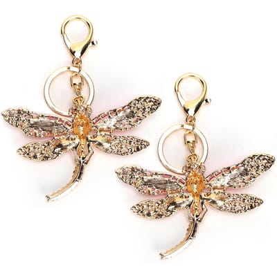 2 Pièces Porte-clés Libellule Élégant Pendentif Porte-clés en Métal pour Porte-monnaie Téléphone Sac à Main Décorations beige