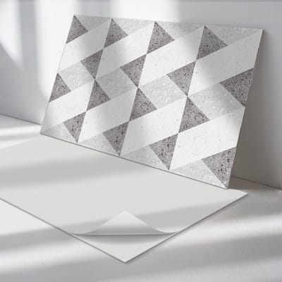 Wallfluent Vinyl Tegels - Geometrie in Contrasten Vloer Tegels PVC - 40 cm x 20 cm - Grijs PVC Tegels - 10 stuks - Rechthoek PVC Tegels - Texturen Plaktegels - Zelfklevende PVC Tegels - Plaktegels Keuken en Badkamer