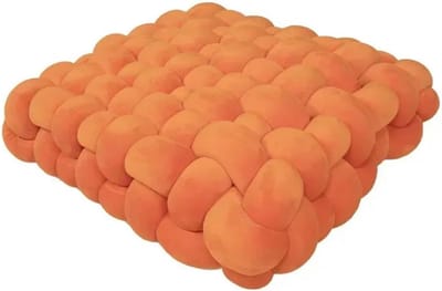 Geknoopt Vierkant Kussen - Decoratief Pluche - Stoel Bank - Handgemaakt Knoopweefsel - 30 x 33 x 12 cm - Oranje