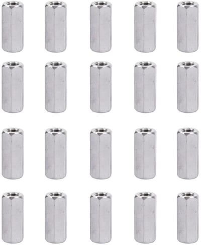 Dailygoods - 20 stuks lange stangmoeren, M6 zeskantige hulsmoeren, zeskantige koppelingsmoer, koolstofstaal, gegalvaniseerde lange moer voor huishoudelijke kantoorapparaten en andere machines (M6 x 10 x