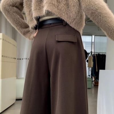 Verdikte wollen broek Dames winter casual pakbroek Voelt soepel aan Hoge taille en dun Vloerlange wijde pijpen S gray