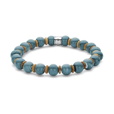 Frank 1967 - 7FB-0793 - keramiek kralenarmband heren - lichtblauw - 8 mm - 19 cm