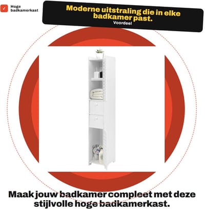 Dailygoods- Badkamerkast Hoge Kwaliteit - Houten Kunststof - 3 Opbergvakken - 2 Lades - Waterdicht - Schimmelbestendig - 26x20x118cm - Opbergkast