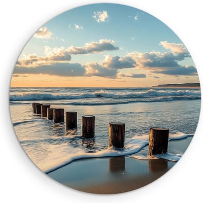 Saammp Muurcirkel Hout - Strand en zee - Hout - Natuur - Landschap - Ø 90 - Wandcirkel - Wanddecoratie Cirkel - Muurdecoratie Woonkamer - Slaapkamer decoratie - Rond Schilderij