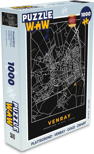 Puzzel Plattegrond - Venray - Goud - Zwart - Legpuzzel - Puzzel 1000 stukjes volwassenen - Stadskaart