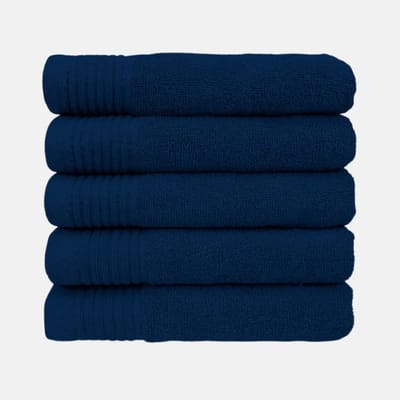 The One Handdoek Deluxe - 50x100 cm - Set van 5 - 550 g/m² - 100% Gekamd Katoen - Hotelkwaliteit - Donkerblauw