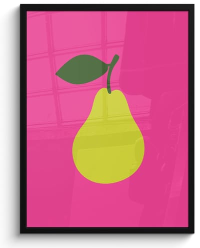 Poster in lijst - Fotolijst 50x70 cm - Posters - Illustratie - Fruit - Peer - Groen - Posterlijst zwart - Decoratie - Wanddecoratie woonkamer - Muurdecoratie slaapkamer