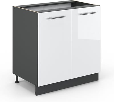 Vicco Keukenonderkast Fame-Line, Wit Hoogglans/Antraciet, 80 cm zonder werkblad