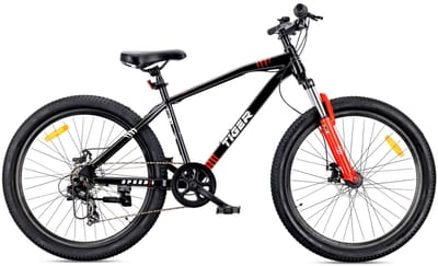 SUN BABY TIGER BIKE Mountainbike 26", MTB-fiets voor jongens en mannen, jeugd fiets 26 inch - stalen frame, 7 versnellingen, schijfremmen, vering - Zwart-Rood