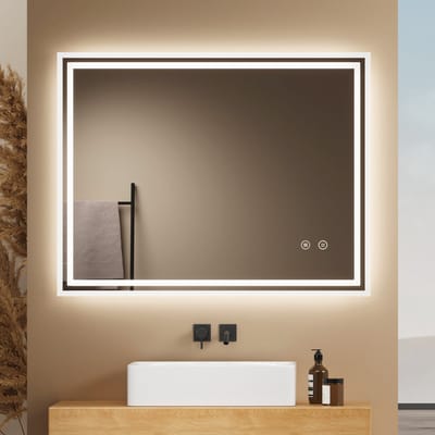 EMKE Spiegel met Verlichting - 6500K Koud Wit - Touch & Dimbaar - 70x90 cm - Anti Condens - Badkamerspiegel Standaard
