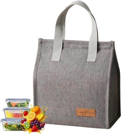Dailygoods - Lunchtas, lunchtas voor dames en heren, thermotas, opvouwbaar, koeltas, lunchtas met aluminiumfolie, isolatietas voor onderweg, werk, school, picknick (grijs)