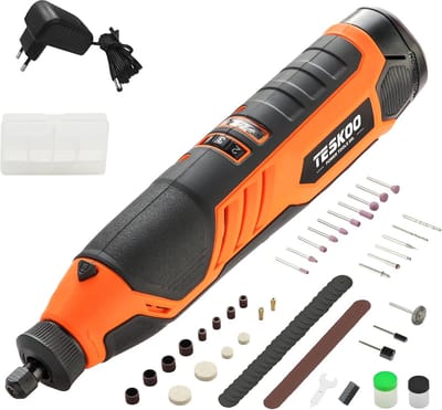 Teskoo Multifunctioneel draaigereedschap, 12 V, met 100 accessoires, 7 variabele snelheidsinstellingen, 5000-25.000 omw/min, voor slijpen, snijden, boren, polijsten, reinigen, graveren