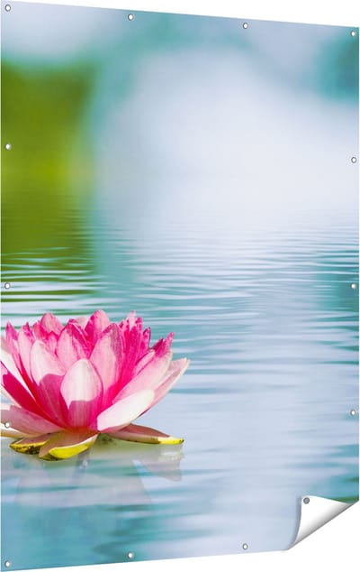Gards Tuinposter Roze Lotusbloem op het Water - 120x160 cm - Tuindoek - Tuindecoratie - Wanddecoratie buiten - Tuinschilderij