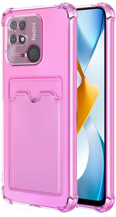 Schokbestendig TPU Hoes Kaarthouder Geschikt voor: Xiaomi Redmi 10C - Roze - Hoesje met Achterkant Pasjeshouder