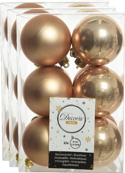Decoris kerstballen - 36x st - toffee bruin - 6 cm - kunststof - mat/glans