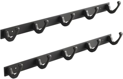 SOTECH Set van 2 Blackline FORTE-haakrails 450 mm met 5 haken zwart gepoedercoat Wandkapstokhaken