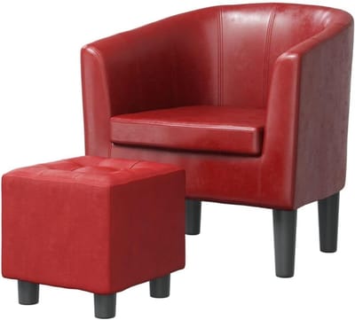 Fauteuil met voetensteun - Zitstoel relax - Ontspannen in huis - Duurzaam PU leer - 56 cm diep - Wijnrood