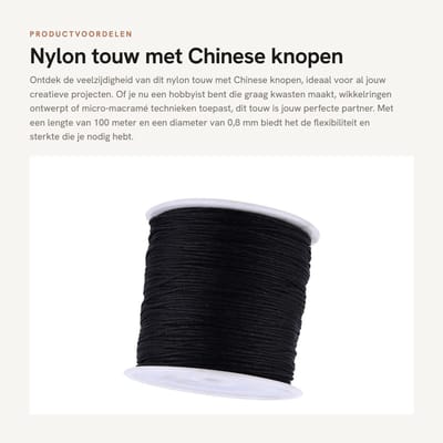 Dailygoods- Nylon Touw 100 m - Chinese Knoop - Shamballa Koord - Macramé - Nylon Draad 0,8 mm - Duurzaam Gebruik - Knoopdraad