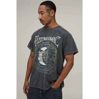 Gewassen Oversized Fleetwood Mac Licentie Print T-shirt | Washed Charcoal | Size Small